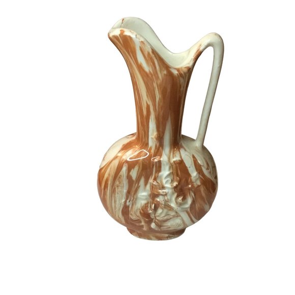 MRS marked Brown and Cream Swirl Pitcher Vase Embossed Floral Design - Picture 1 of 9